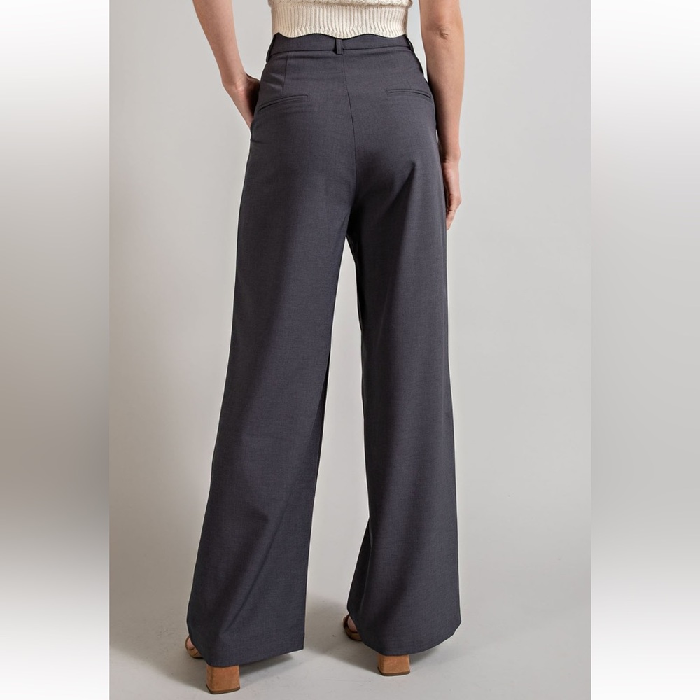 High-Rise Wide-Leg Trousers in Charcoal Gray - Picture 3 of 4
